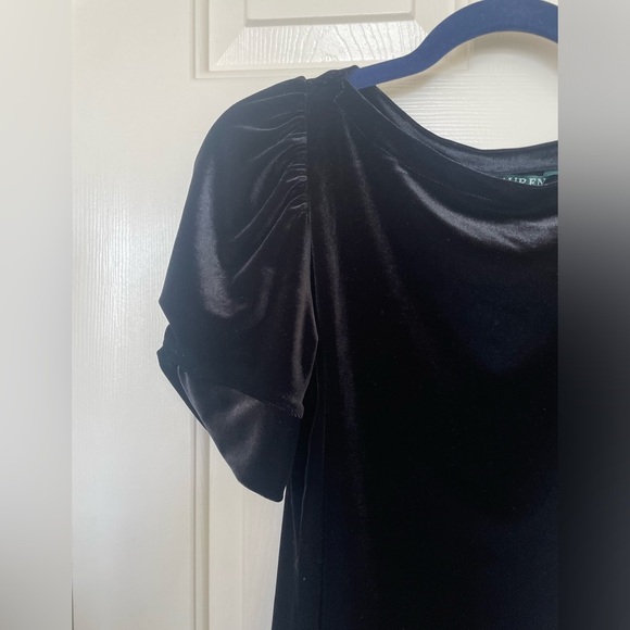 Lauren Ralph Lauren velvet black puff sleeve blouse small - Picture 2 of 5